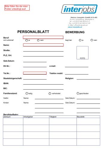 PERSONALBLATT BEWERBUNG - Interjobs