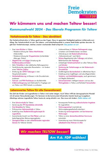 Wahlprogramm FDP Teltow Kommunalwahl 2024