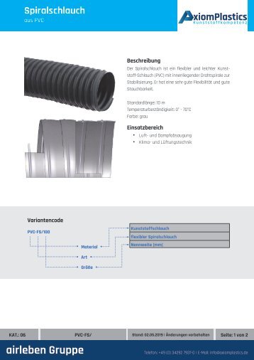 AxiomPlastics PVC-Spiralschlauch FS Technisches Datenblatt