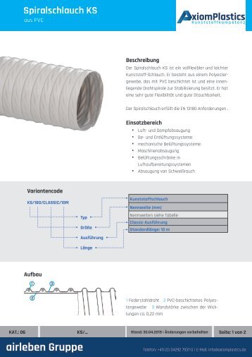 AxiomPlastics PVC-Spiralschlauch KS Technisches Datenblatt