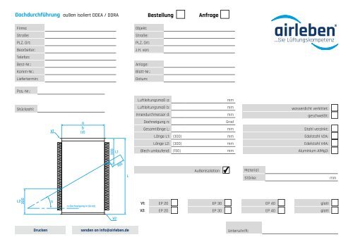 airleben Dachdurchführung außen isoliert DDEA DDRA Bestellformular