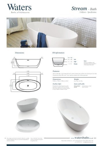 Stream 1540 Freestanding Bath Specification Sheet from Waters Baths of Ashbourne 