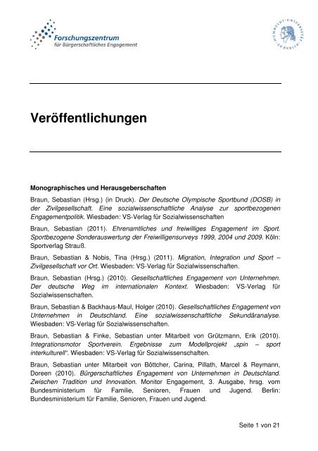 Veröffentlichungen - Forschungszentrum für Bürgerschaftliches ...