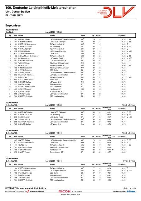 109. Deutsche Leichtathletik-Meisterschaften - Sportresult.com