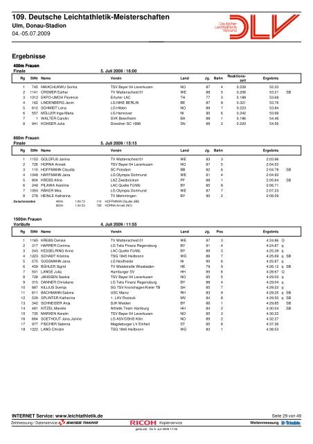 109. Deutsche Leichtathletik-Meisterschaften - Sportresult.com