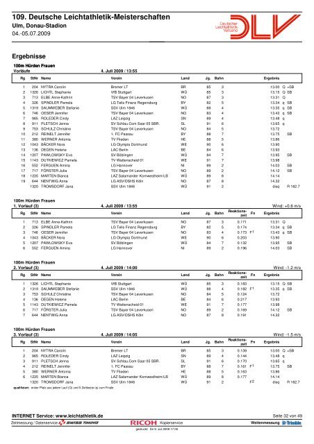 109. Deutsche Leichtathletik-Meisterschaften - Sportresult.com