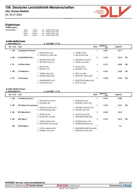 109. Deutsche Leichtathletik-Meisterschaften - Sportresult.com