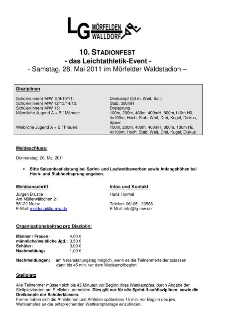 10. STADIONFEST - das Leichtathletik-Event - LG Mörfelden-Walldorf