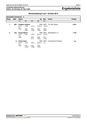 Ergebnisliste - LAZ Giessen Stadt und Land