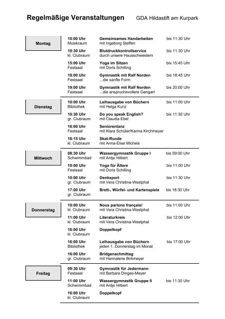 Regelmäßige und besondere Veranstaltungen im Juni