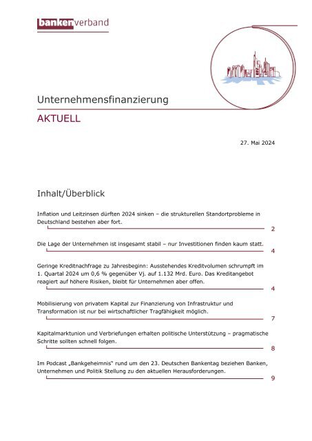 Unternehmensfinanzierung AKTUELL -  Mai 2024