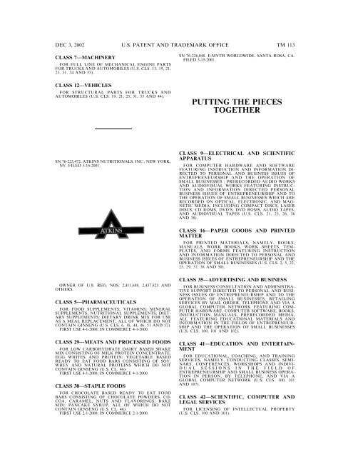 03 December 2002 - U.S. Patent and Trademark Office