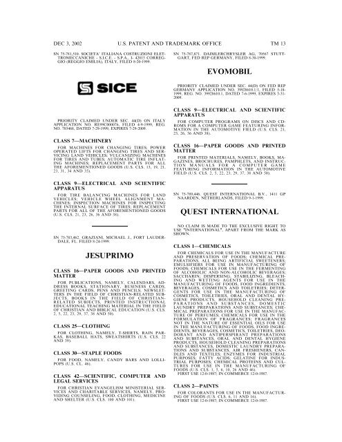 03 December 2002 - U.S. Patent and Trademark Office