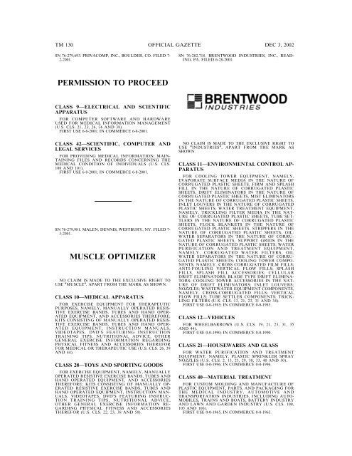 03 December 2002 - U.S. Patent and Trademark Office