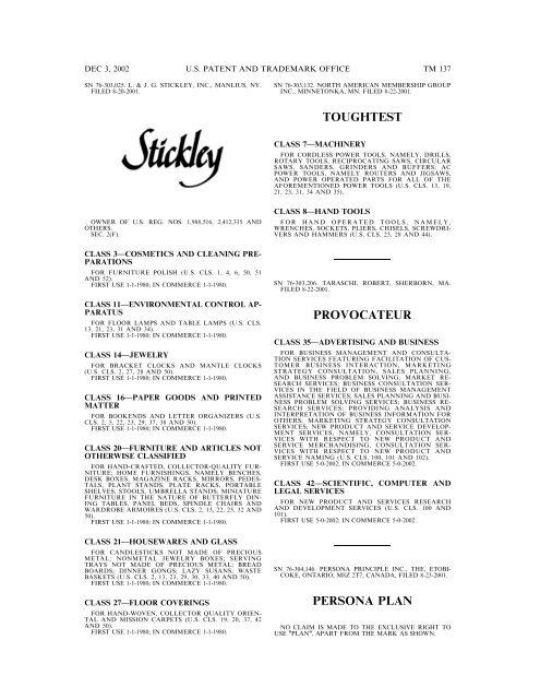 03 December 2002 - U.S. Patent and Trademark Office