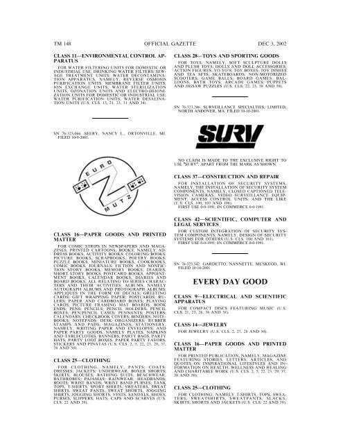 03 December 2002 - U.S. Patent and Trademark Office