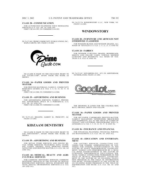 03 December 2002 - U.S. Patent and Trademark Office