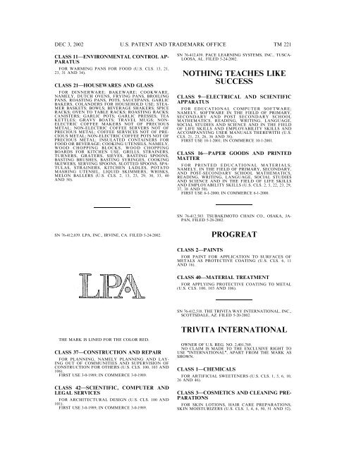 03 December 2002 - U.S. Patent and Trademark Office