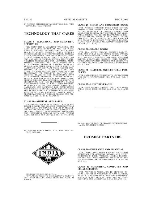 03 December 2002 - U.S. Patent and Trademark Office