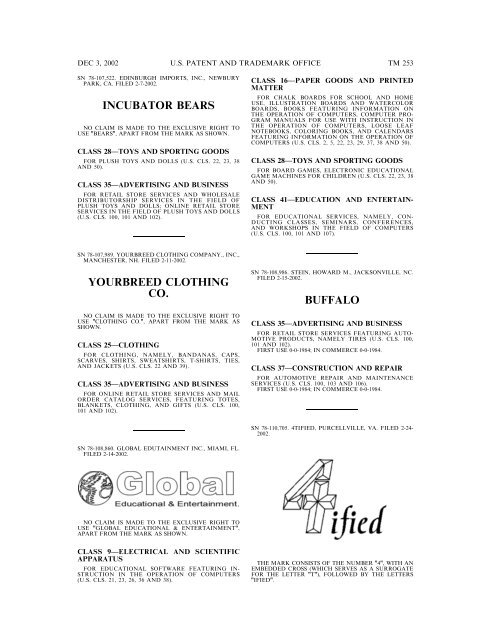 03 December 2002 - U.S. Patent and Trademark Office