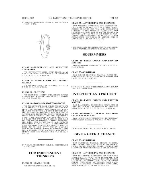 03 December 2002 - U.S. Patent and Trademark Office