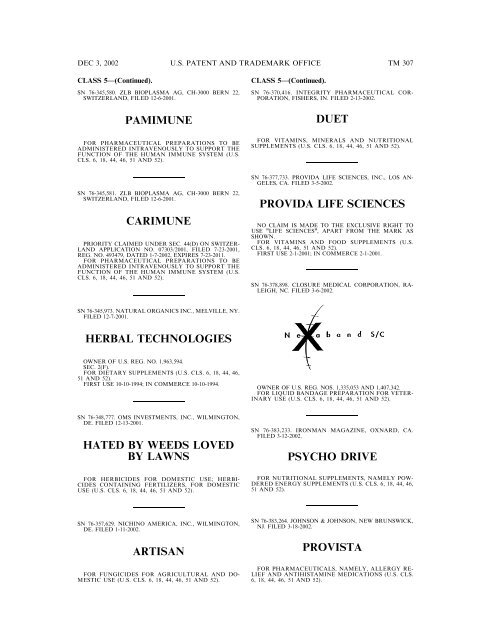 03 December 2002 - U.S. Patent and Trademark Office