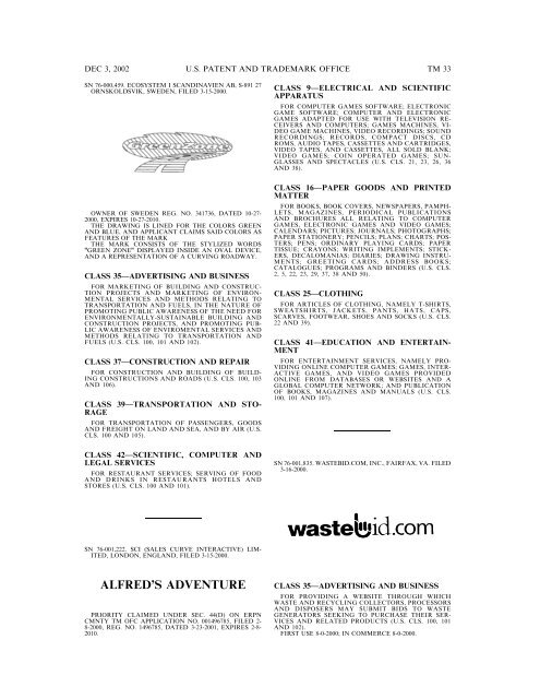 03 December 2002 - U.S. Patent and Trademark Office