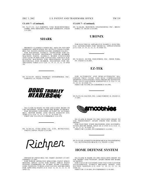 03 December 2002 - U.S. Patent and Trademark Office