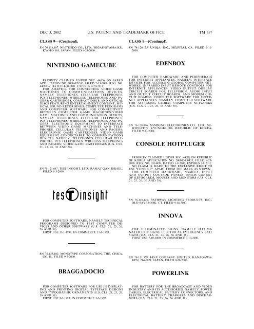 03 December 2002 - U.S. Patent and Trademark Office