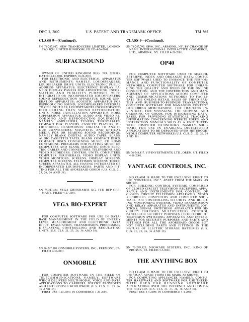 03 December 2002 - U.S. Patent and Trademark Office