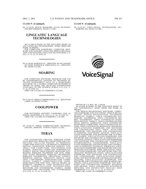 03 December 2002 - U.S. Patent and Trademark Office