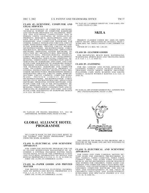 03 December 2002 - U.S. Patent and Trademark Office