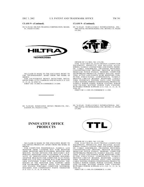 03 December 2002 - U.S. Patent and Trademark Office