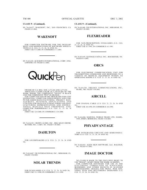 03 December 2002 - U.S. Patent and Trademark Office