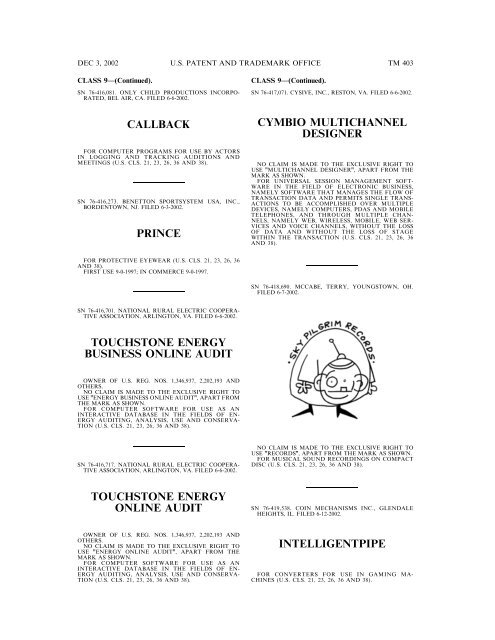 03 December 2002 - U.S. Patent and Trademark Office