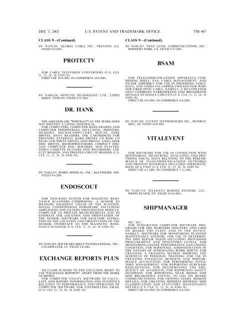 03 December 2002 - U.S. Patent and Trademark Office