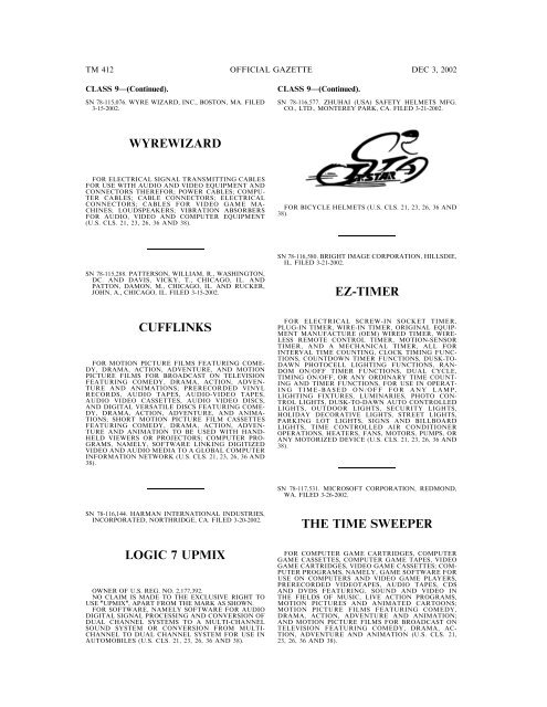 03 December 2002 - U.S. Patent and Trademark Office