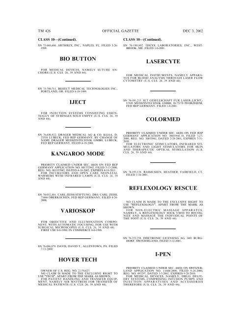 03 December 2002 - U.S. Patent and Trademark Office