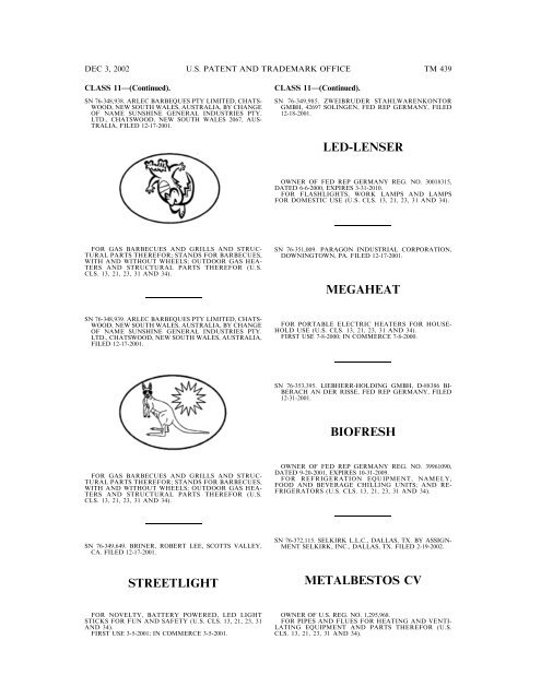 03 December 2002 - U.S. Patent and Trademark Office