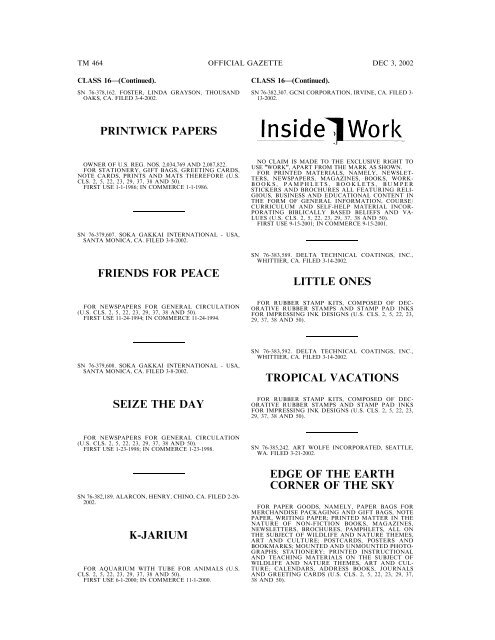 03 December 2002 - U.S. Patent and Trademark Office