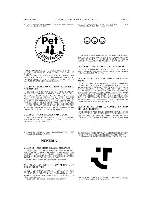 03 December 2002 - U.S. Patent and Trademark Office