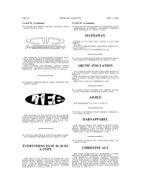 03 December 2002 - U.S. Patent and Trademark Office