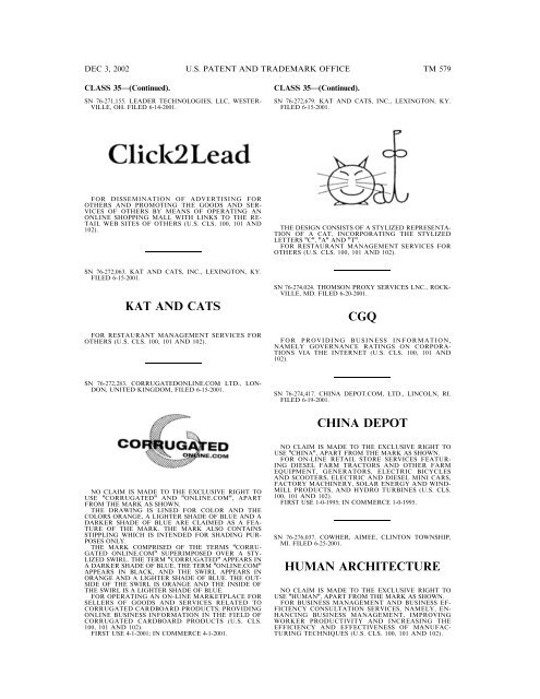 03 December 2002 - U.S. Patent and Trademark Office