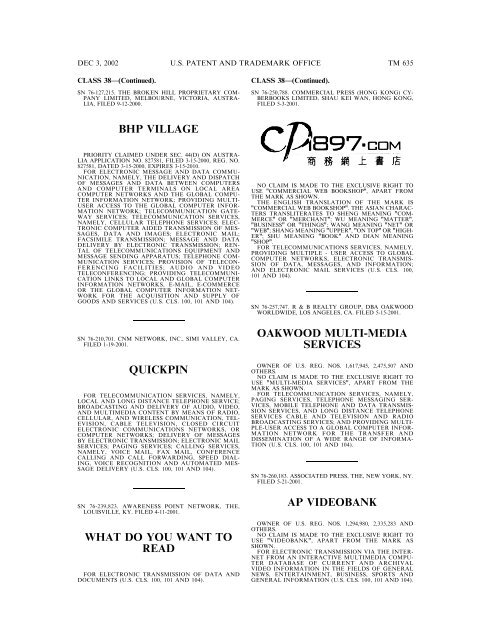 03 December 2002 - U.S. Patent and Trademark Office