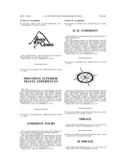 03 December 2002 - U.S. Patent and Trademark Office