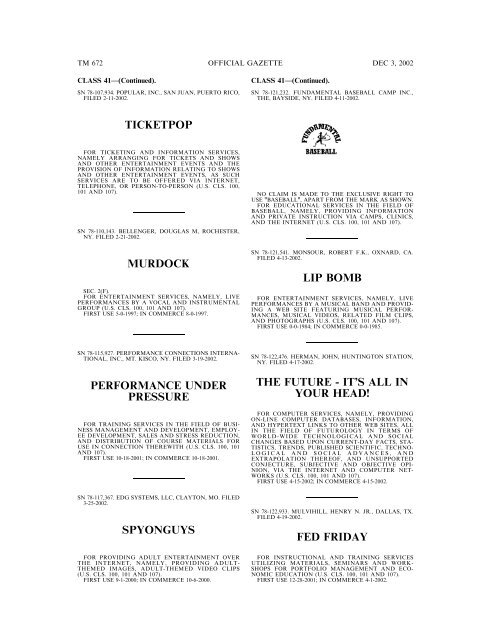 03 December 2002 - U.S. Patent and Trademark Office