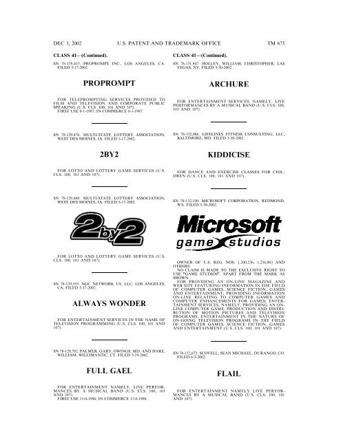 03 December 2002 - U.S. Patent and Trademark Office