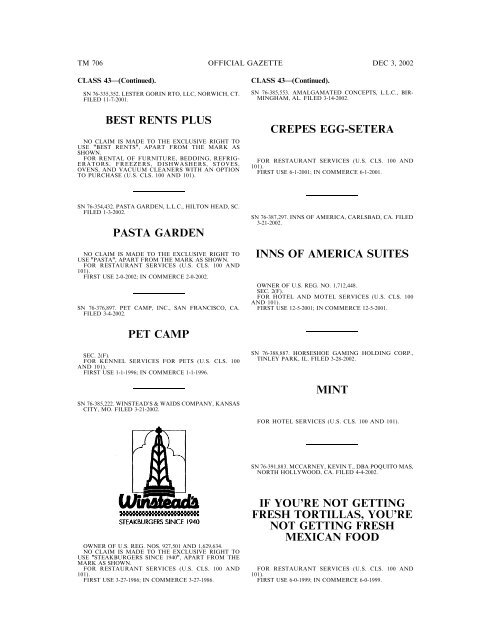 03 December 2002 - U.S. Patent and Trademark Office