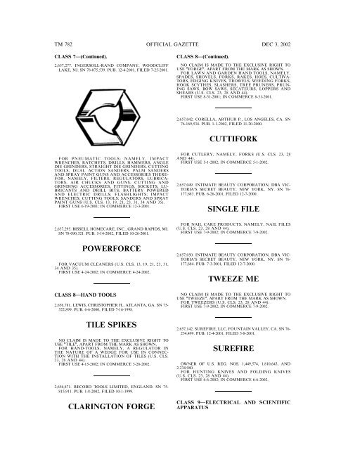 03 December 2002 - U.S. Patent and Trademark Office