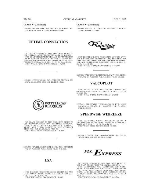 03 December 2002 - U.S. Patent and Trademark Office